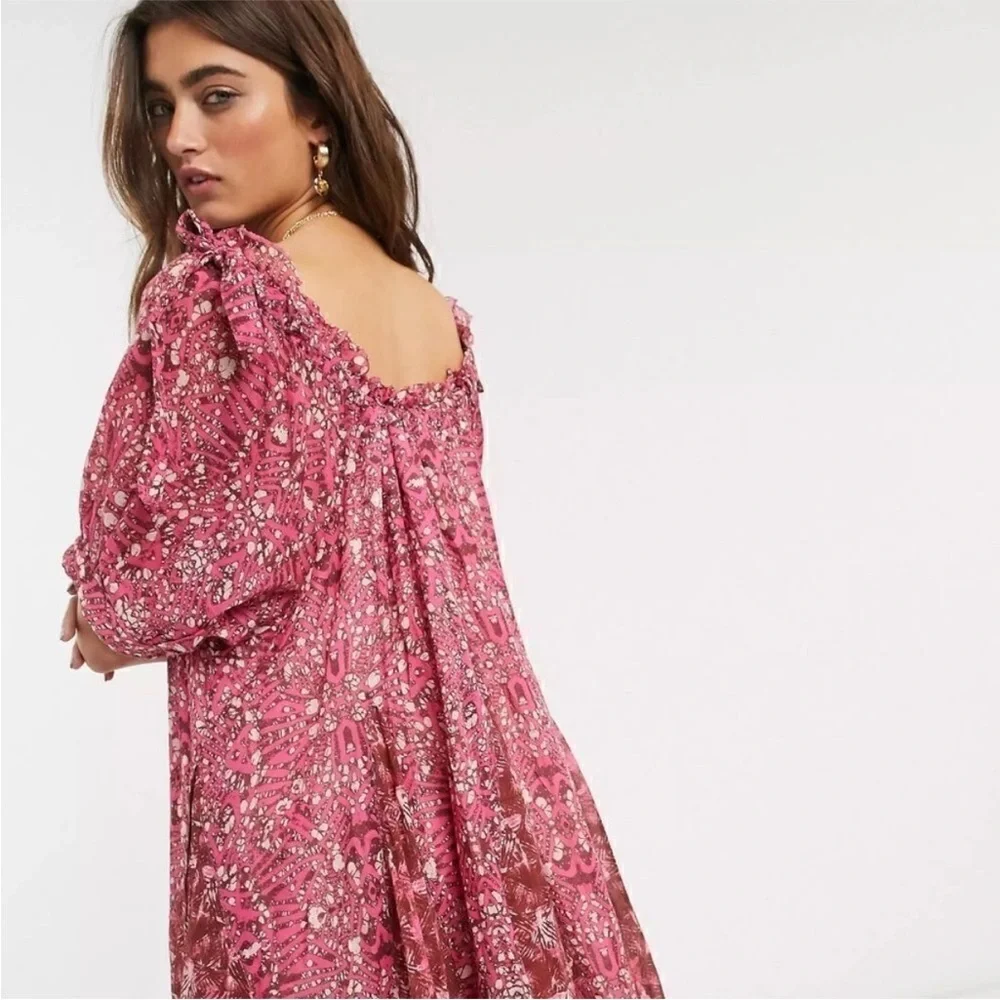 Free People Jet SetBardot Floral Printed Babydoll Oversized Mini Dress XS NWOT - Picture 4 of 8